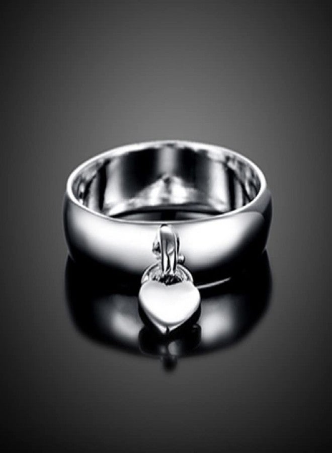 LRGKMCWTOB Sterling Silver Dangle Heart Open Statement Rings Dangle Heart Charms Sterling Silver Band Ring Tassel Band Dangling Charm Engagement Promise Ring Adorable Heart Love Ring Size 8 - Image 3